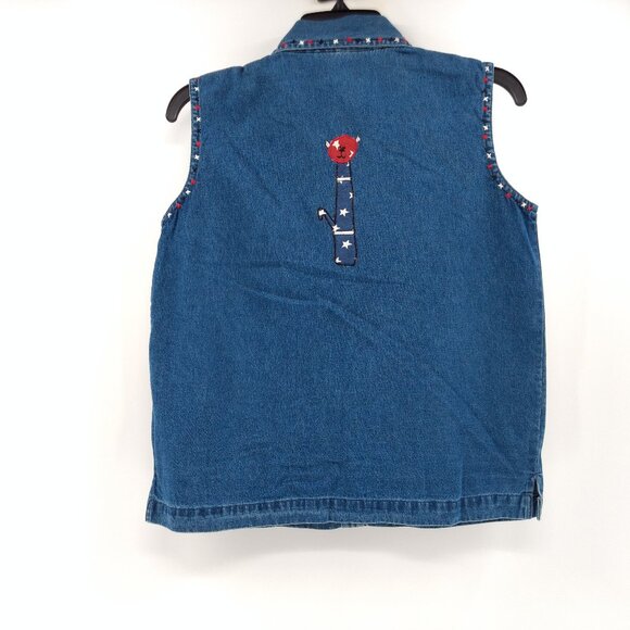 LIFE STYLE Vest Women's S Blue Denim Embroidered Cats Applique Button - Picture 4 of 14